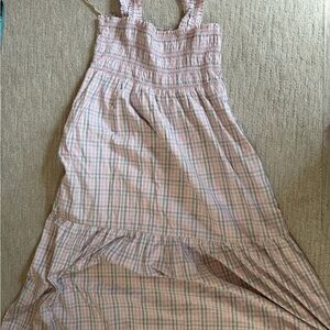 French Connection Light Pink Plaid Smocked cotton Sundress